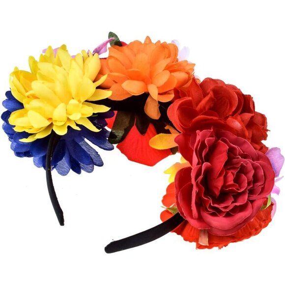 Rose Flower Crown Headband Handmade Polyester Colorful Festival Party Accessory